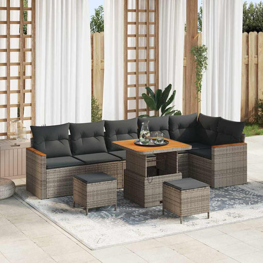 Set Divano da Giardino 9 pz 6-Numero di posti Grigio