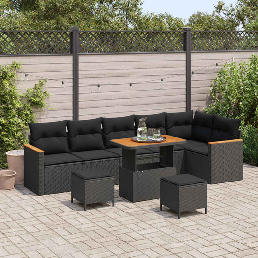 Set Divano da Giardino con cuscino Nero Poly Rattan