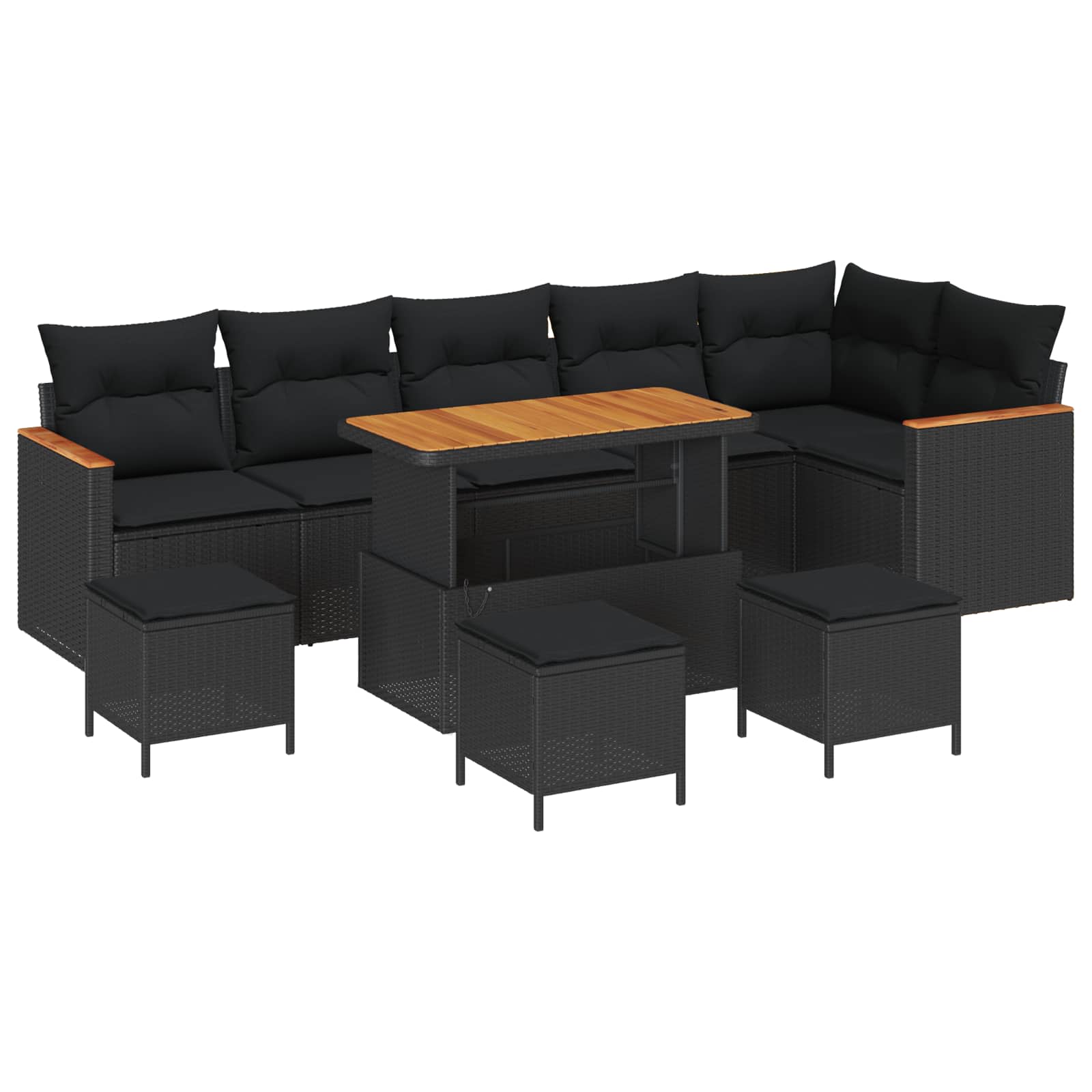 Set Divano da Giardino con cuscino 10 pcs Nero Poly Rattan | homemem39
