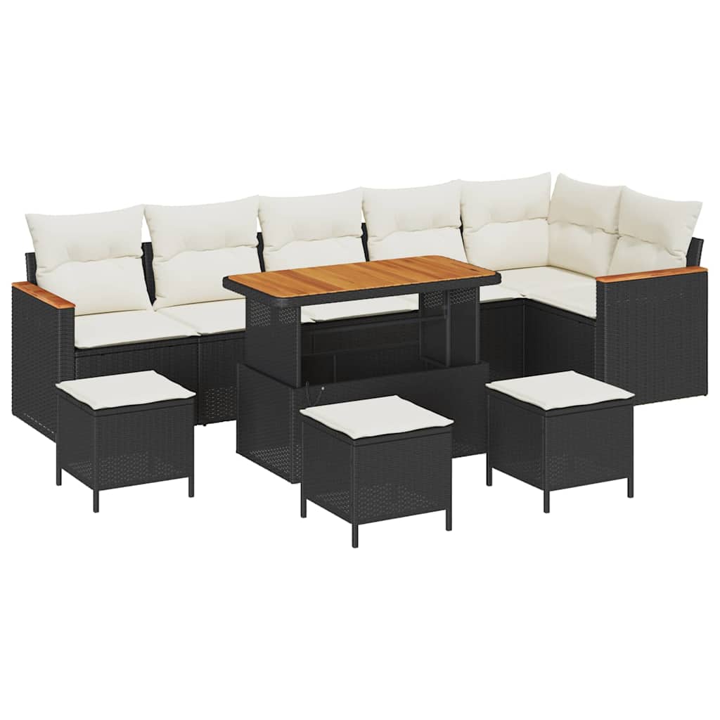Set Divano da Giardino con cuscino 10 pcs Nero Poly Rattan | homemem39