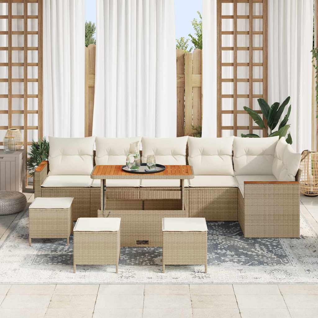 Set Divano da Giardino con cuscino 10 pcs Beige Poly Rattan | homemem39