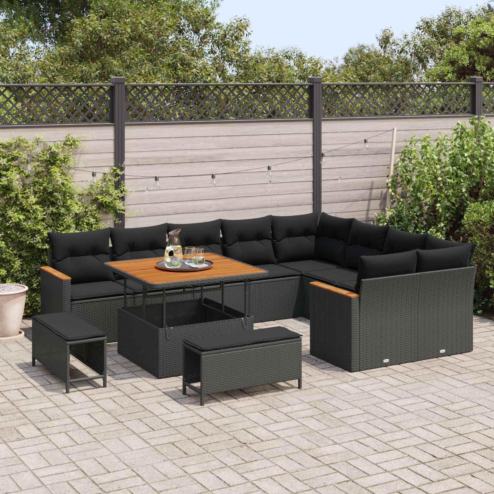 Set Divano da Giardino 12 pcs Nero Rattan in Polipropilene | homemem39