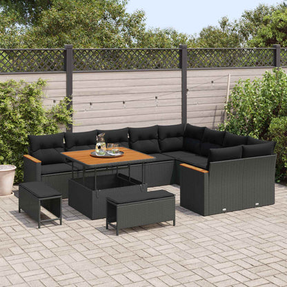 Set Divano da Giardino 12 pcs Nero Rattan in Polipropilene | homemem39