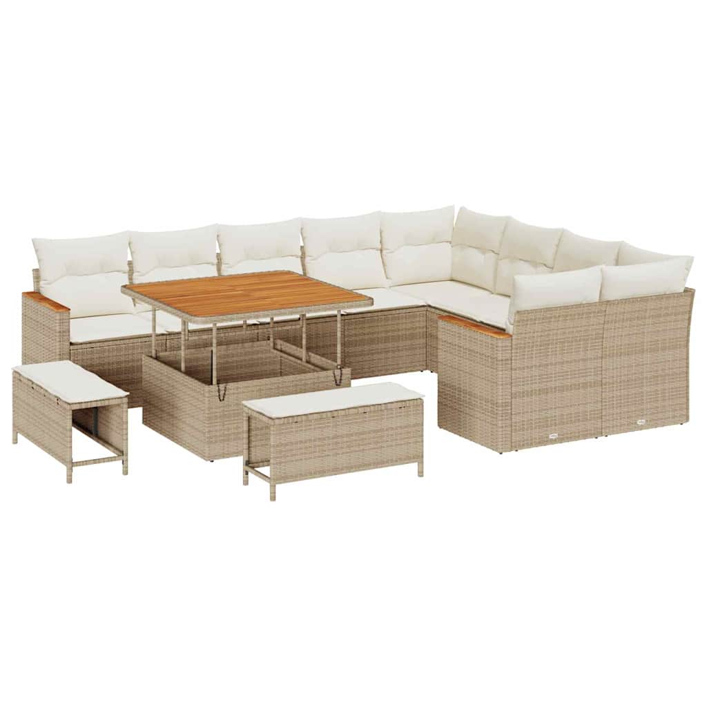 Set Divano da Giardino 12 pz 9-Numero di posti Beige | homemem39