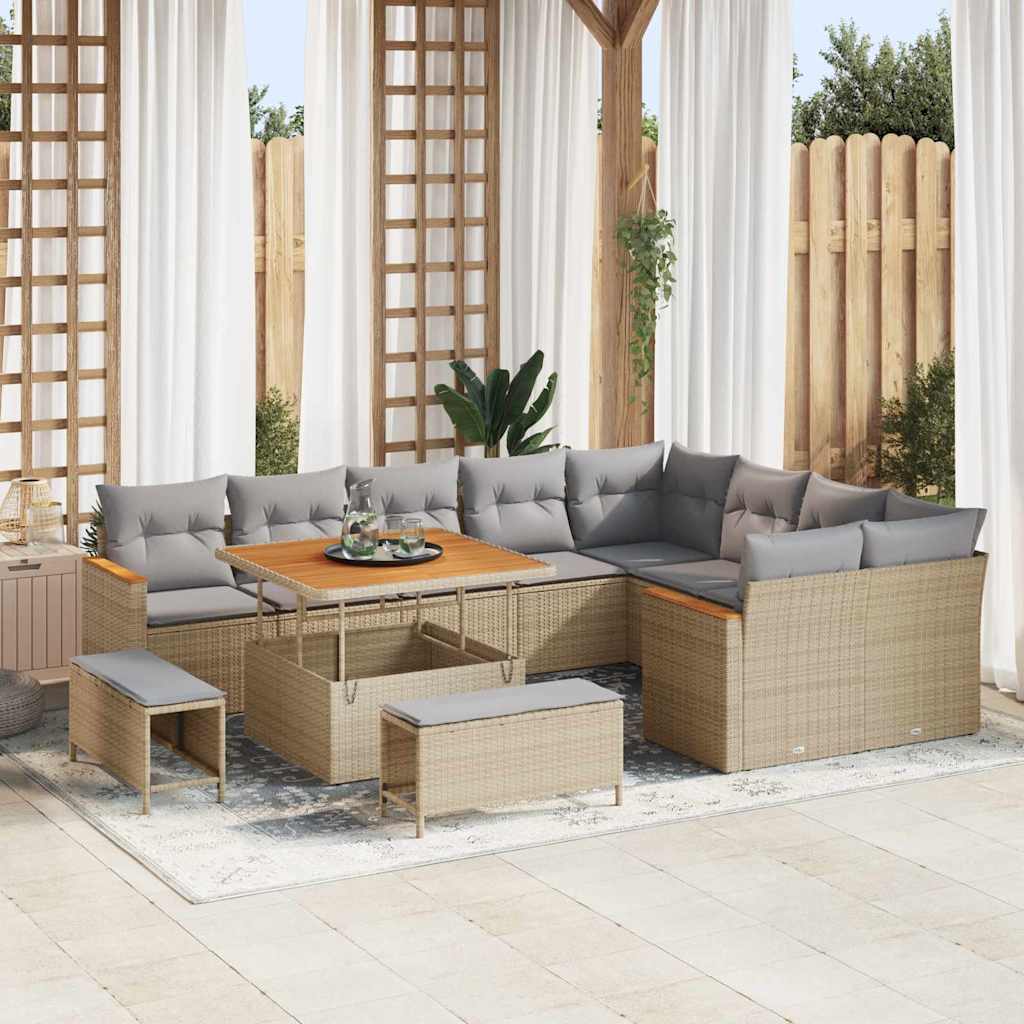 Set Divano da Giardino 12 pcs Beige Rattan in Polipropilene | homemem39