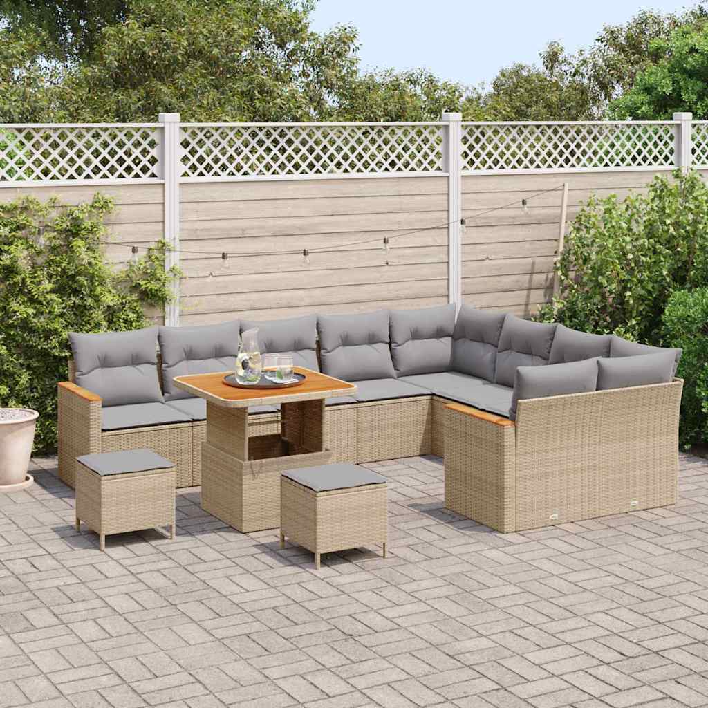Set Divano da Giardino 12 pcs Beige Rattan in Polipropilene