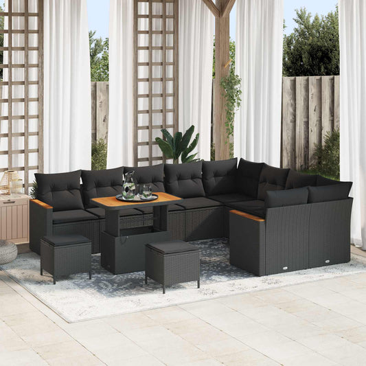 Set Divano da Giardino 12 pcs Nero Rattan in Polipropilene