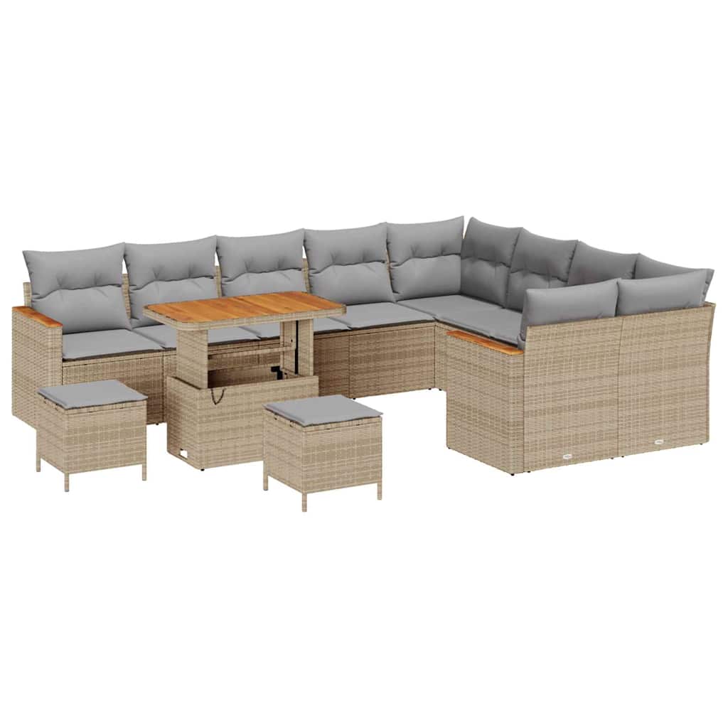 Set Divano da Giardino 12 pcs Beige Rattan in Polipropilene | homemem39
