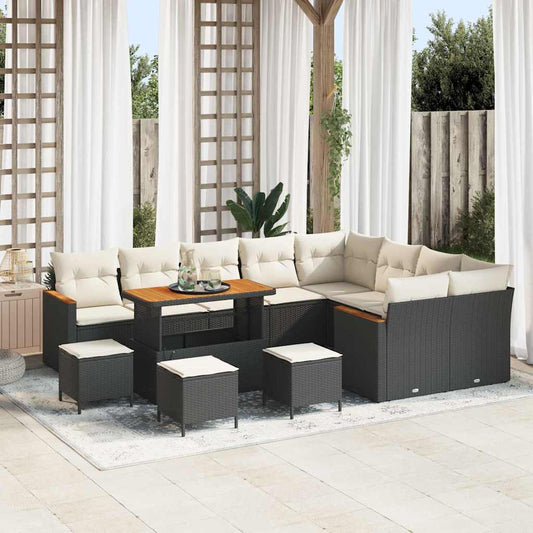 Set Divano da Giardino con cuscino 13 pcs Nero Poly Rattan