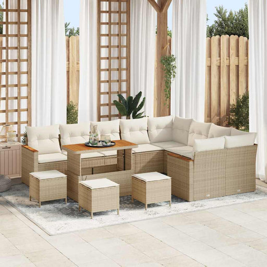 Set Divano da Giardino con cuscino 13 pcs Beige Poly Rattan