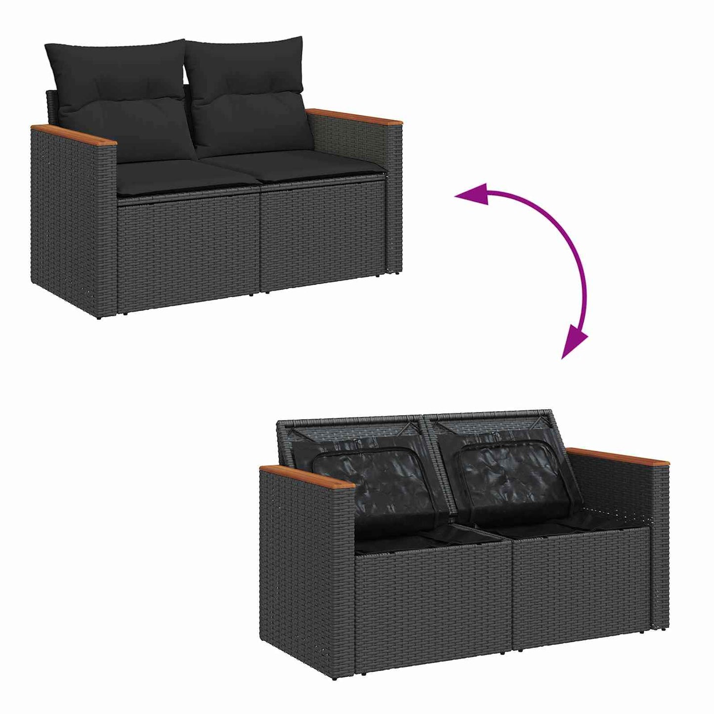 Set Divano da Giardino con cuscino 13 pcs Nero polyrattan | homemem39
