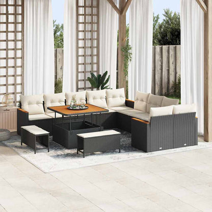 Set Divano da Giardino con cuscino 13 pcs Nero polyrattan | homemem39