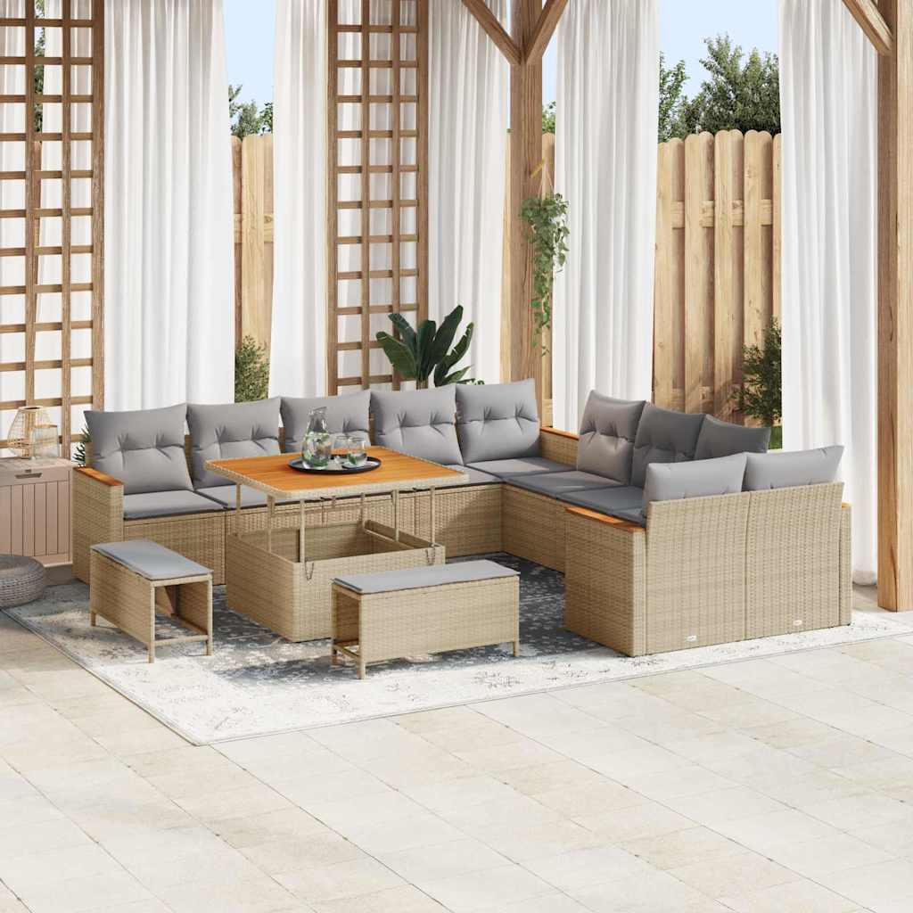 Set Divano da Giardino con cuscino 13 pcs Beige polyrattan | homemem39