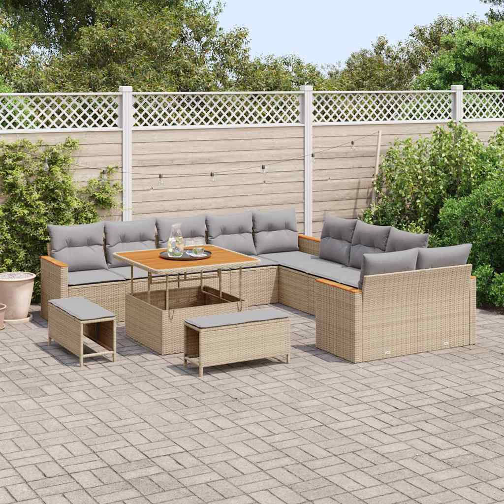 Set Divano da Giardino con cuscino 13 pcs Beige polyrattan | homemem39