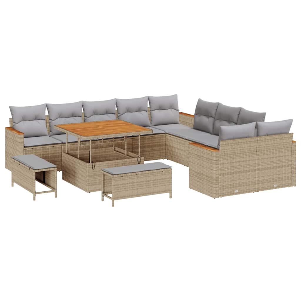 Set Divano da Giardino con cuscino 13 pcs Beige polyrattan | homemem39