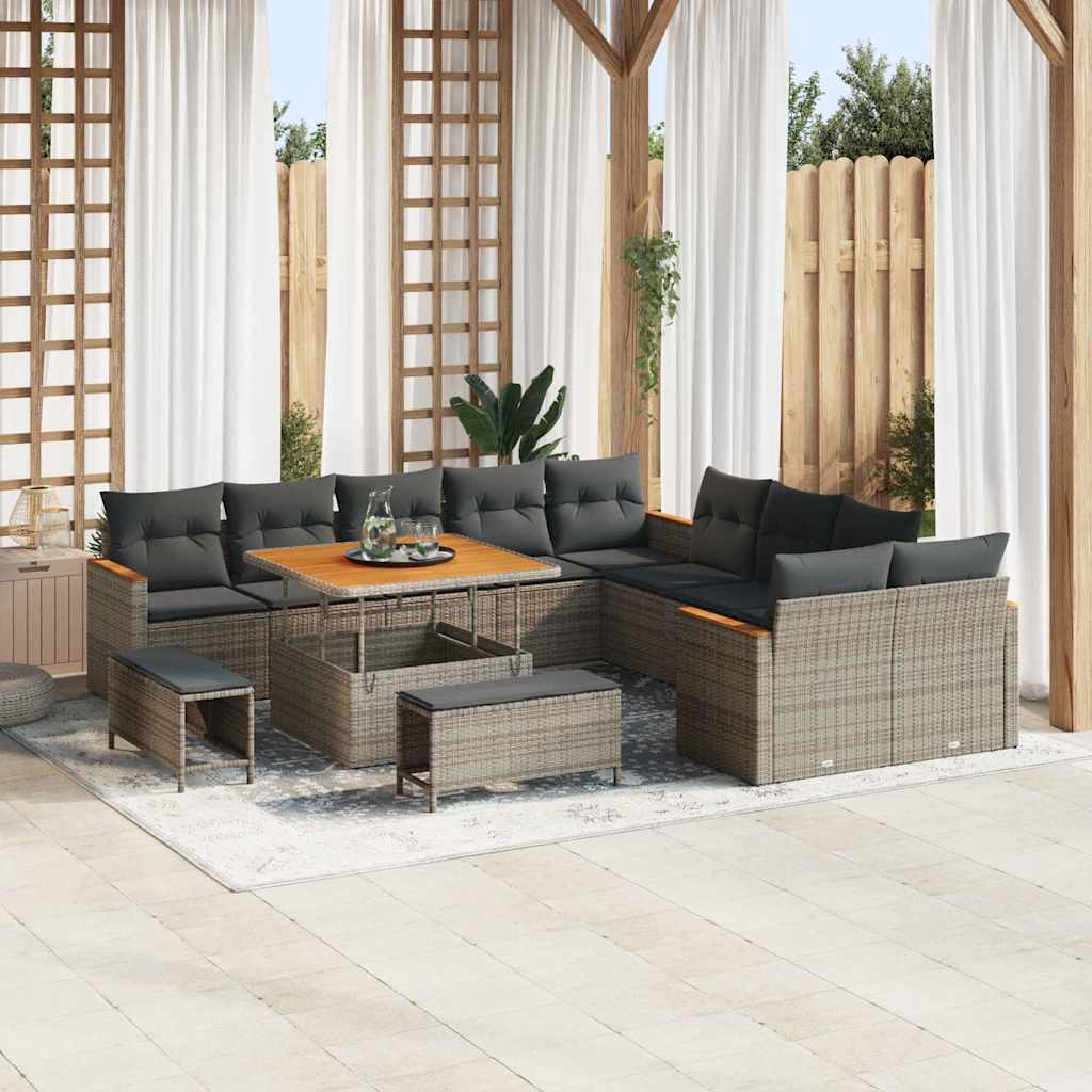 Set Divano da Giardino con cuscino 13 pcs Grigio polyrattan | homemem39