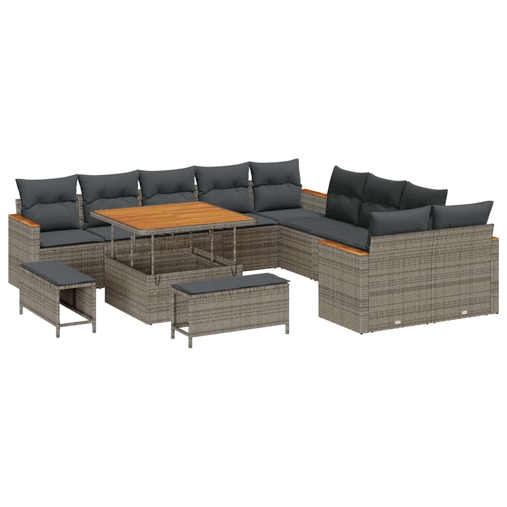 Set Divano da Giardino con cuscino 13 pcs Grigio polyrattan | homemem39