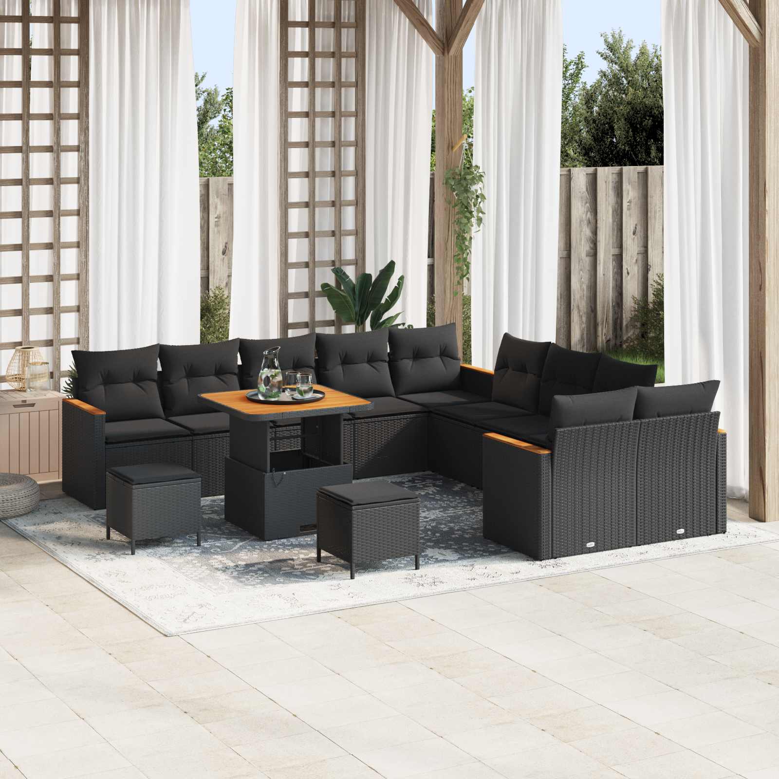 Set Divano da Giardino con cuscino 13 pcs Nero polyrattan | homemem39