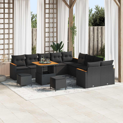 Set Divano da Giardino con cuscino 13 pcs Nero polyrattan | homemem39