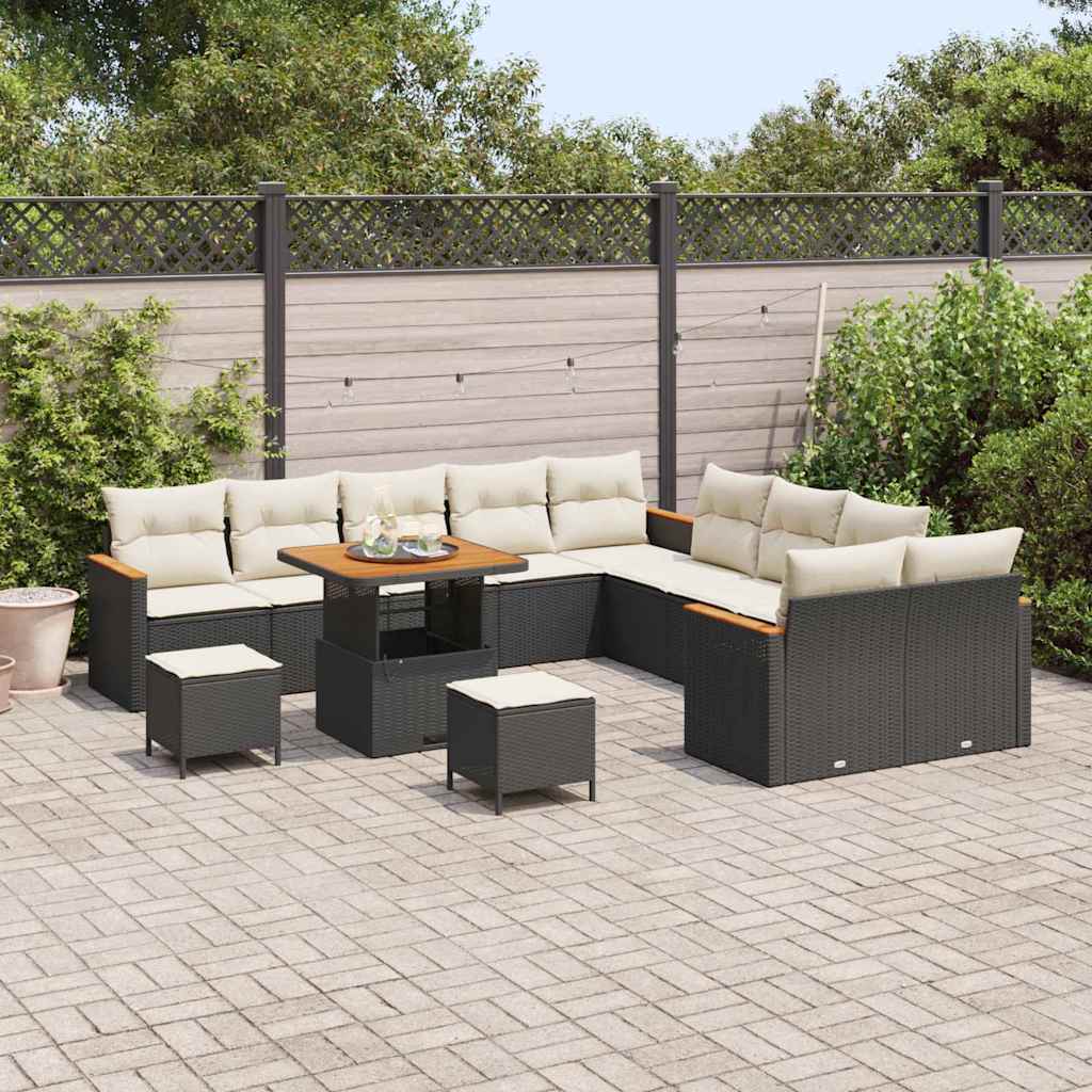 Set Divano da Giardino con cuscino 13 pcs Nero polyrattan | homemem39