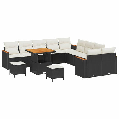 Set Divano da Giardino con cuscino 13 pcs Nero polyrattan | homemem39