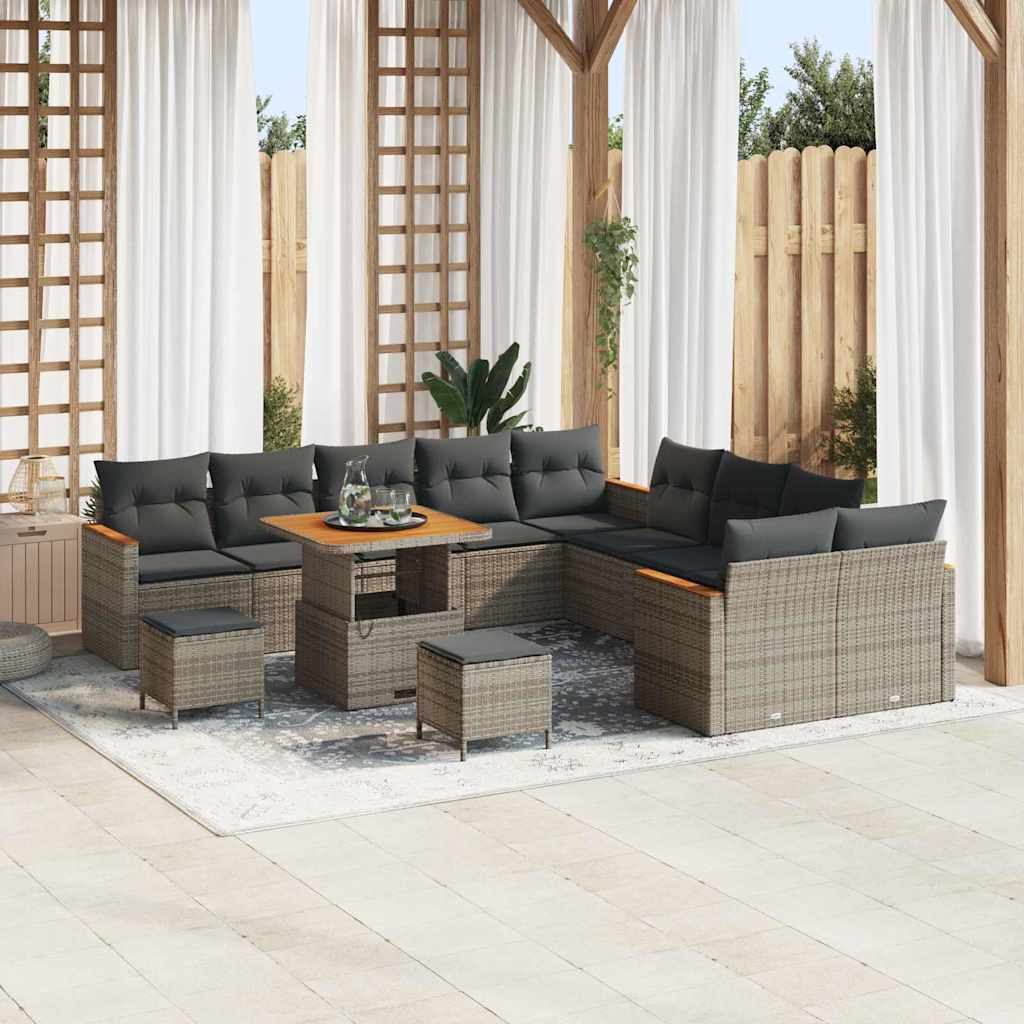 Set Divano da Giardino con cuscino 13 pcs Grigio polyrattan | homemem39