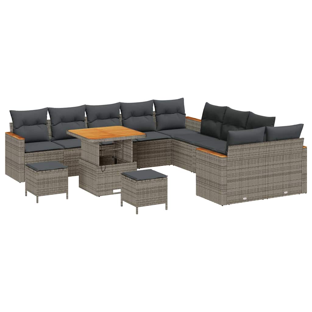Set Divano da Giardino con cuscino 13 pcs Grigio polyrattan | homemem39