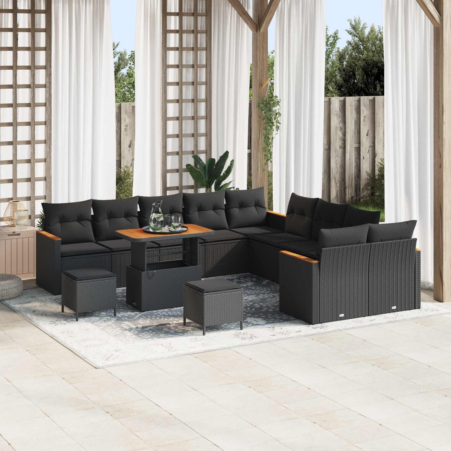 Set Divano da Giardino con cuscino 13 pcs Nero polyrattan | homemem39