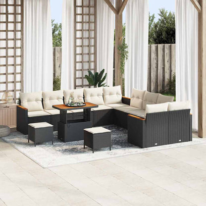 Set Divano da Giardino con cuscino 13 pcs Nero polyrattan | homemem39