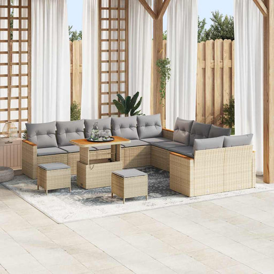 Set Divano da Giardino con cuscino 13 pcs Beige polyrattan