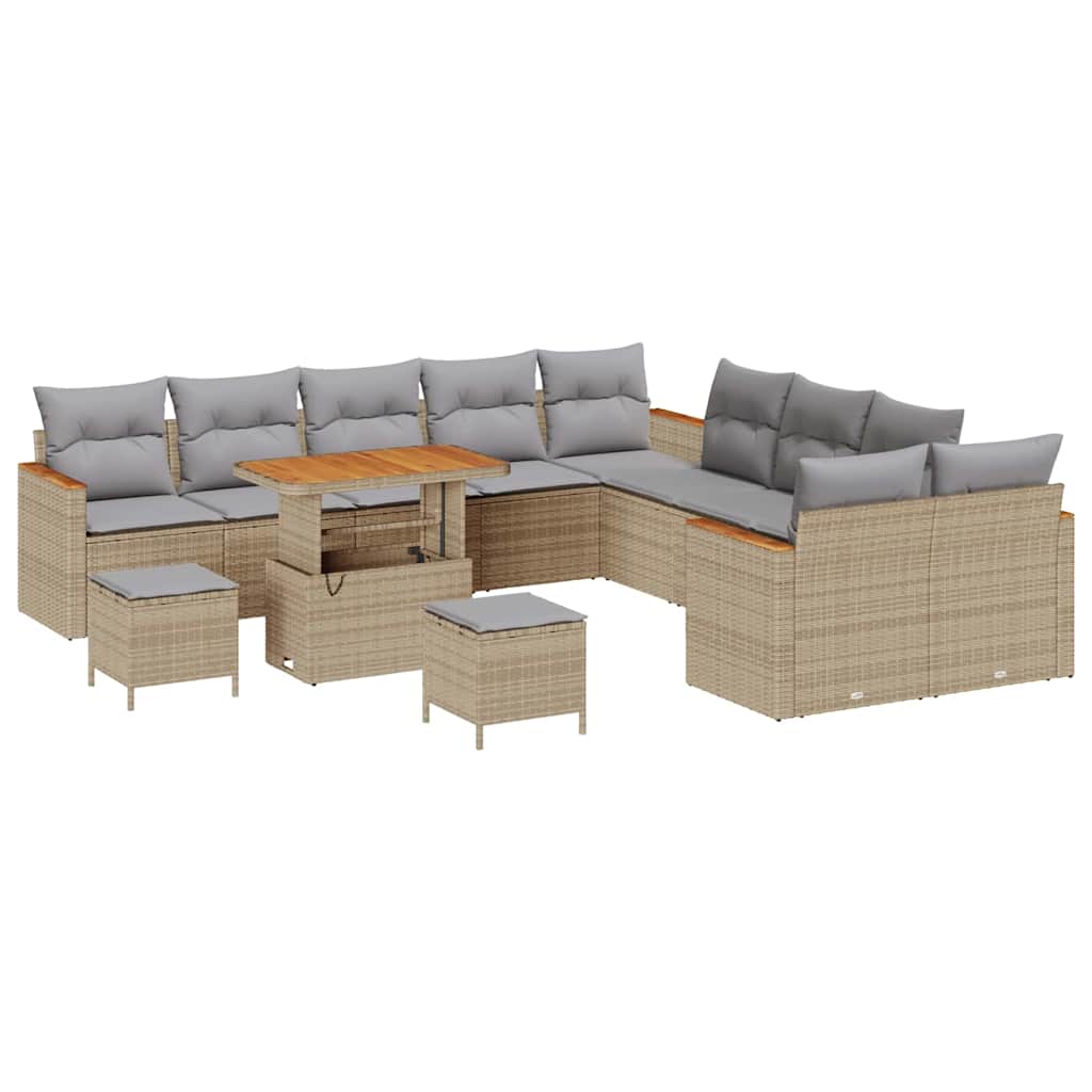 Set Divano da Giardino con cuscino 13 pcs Beige polyrattan | homemem39