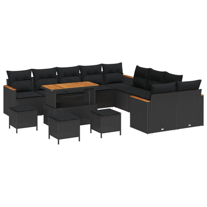 Set Divano da Giardino con cuscino 14 pcs Nero polyrattan | homemem39