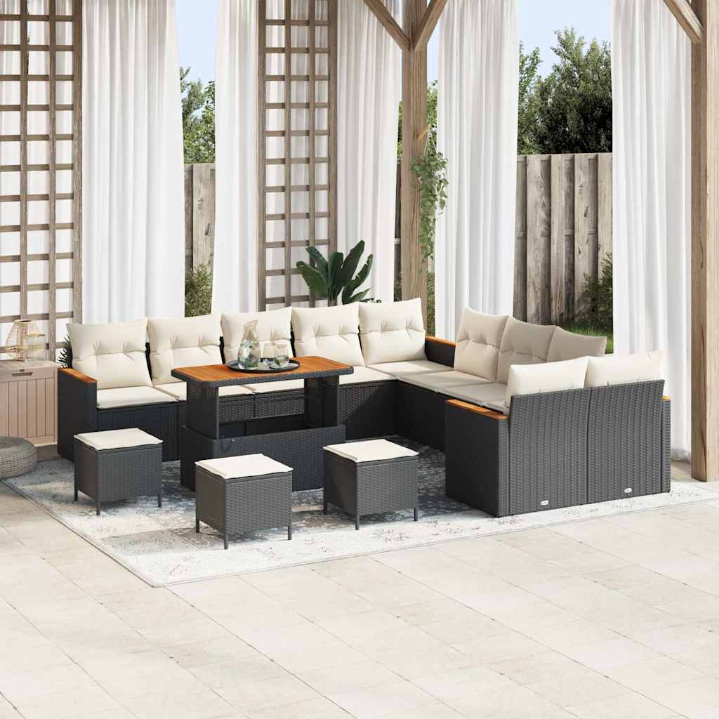 Set Divano da Giardino 18 pcs Nero e Crema polyrattan | homemem39