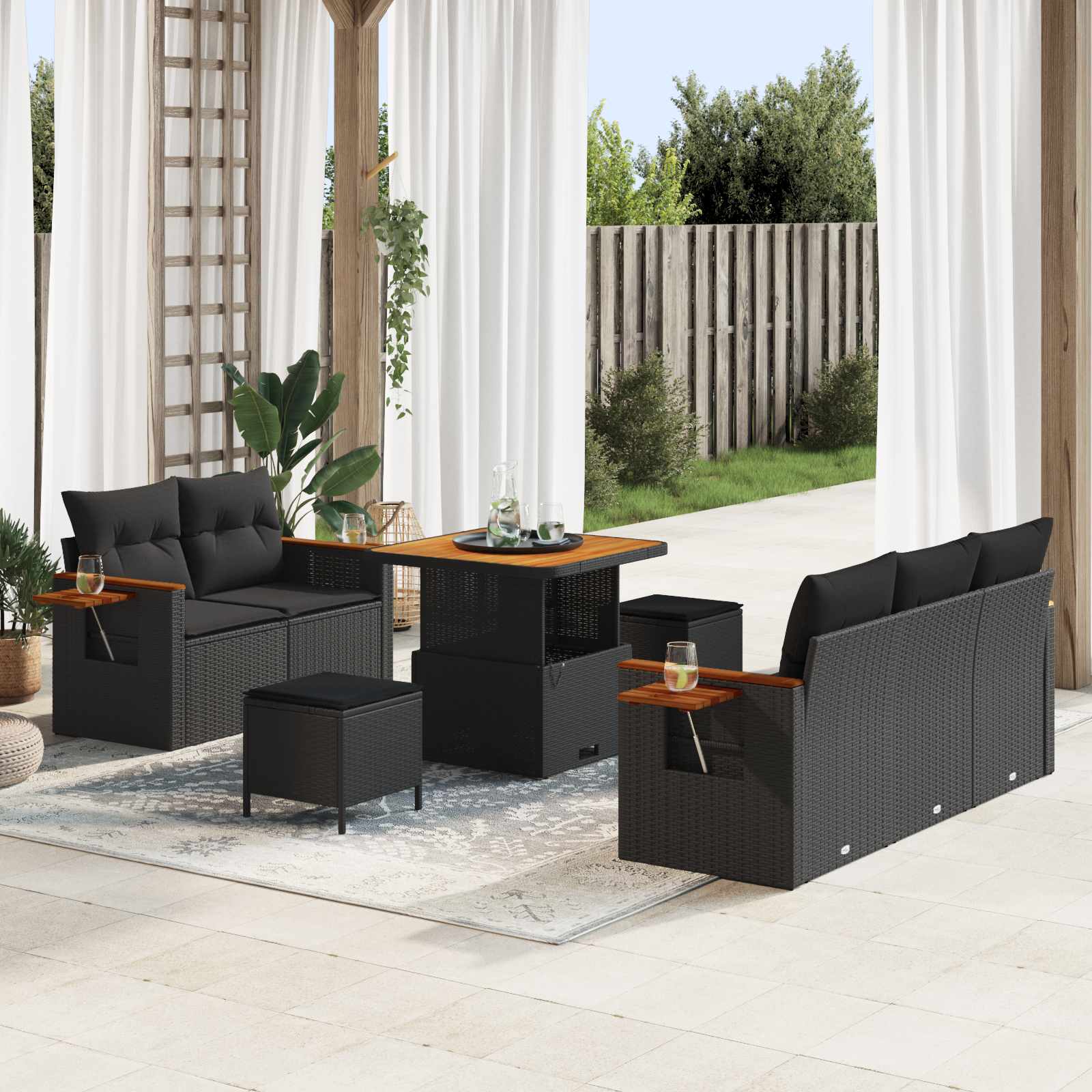 Set Divano da Giardino con cuscino 10 pcs Nero polyrattan | homemem39