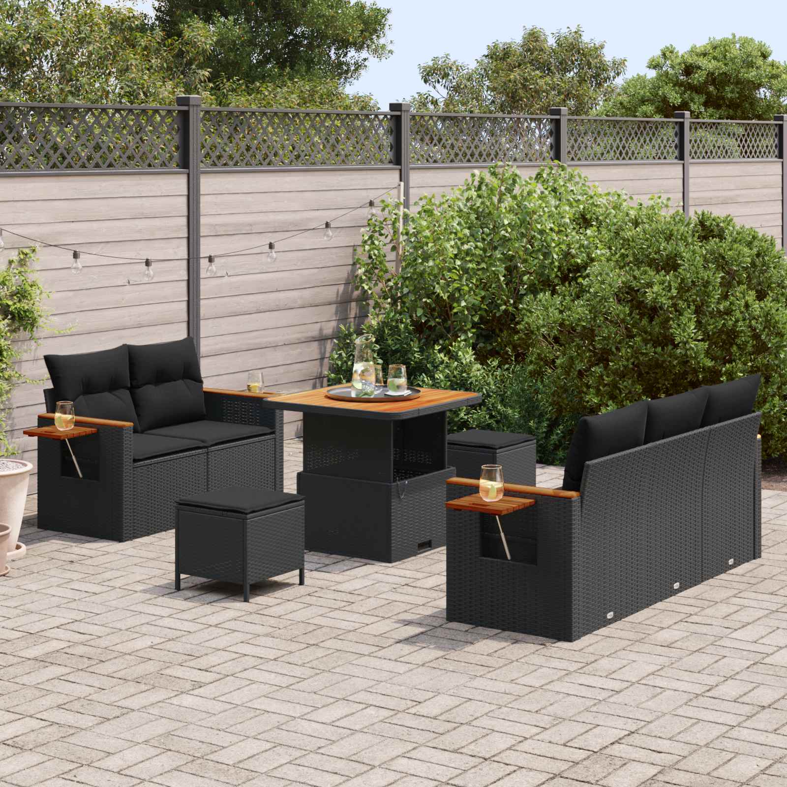Set Divano da Giardino con cuscino 10 pcs Nero polyrattan | homemem39