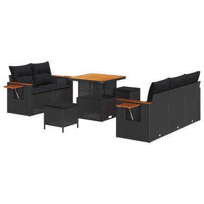 Set Divano da Giardino con cuscino 10 pcs Nero polyrattan | homemem39