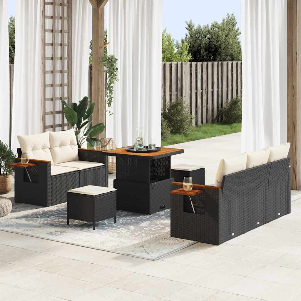 Set Divano da Giardino 10 pcs Nero e Crema polyrattan | homemem39