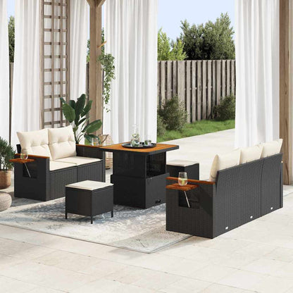 Set Divano da Giardino 10 pcs Nero e Crema polyrattan | homemem39