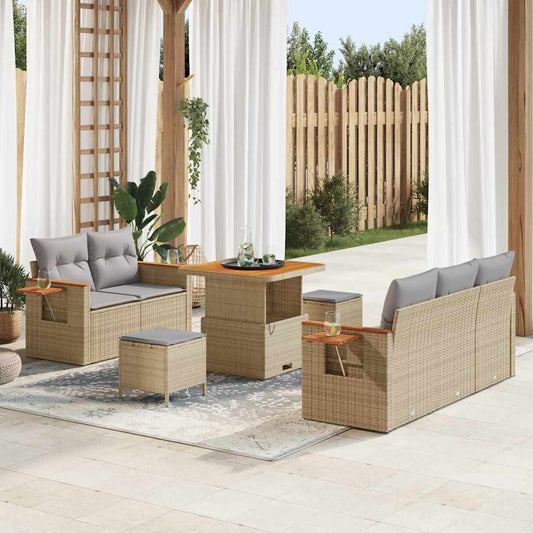 Set Divano da Giardino con cuscino 8 pcs Beige Poly Rattan