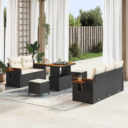Set Divano da Giardino 10 pcs Nero e Crema polyrattan