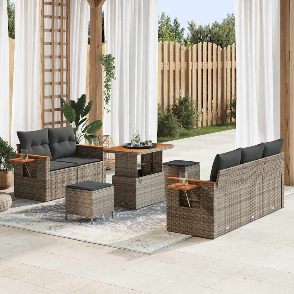 Set Divano da Giardino con cuscino 10 pcs Grigio polyrattan