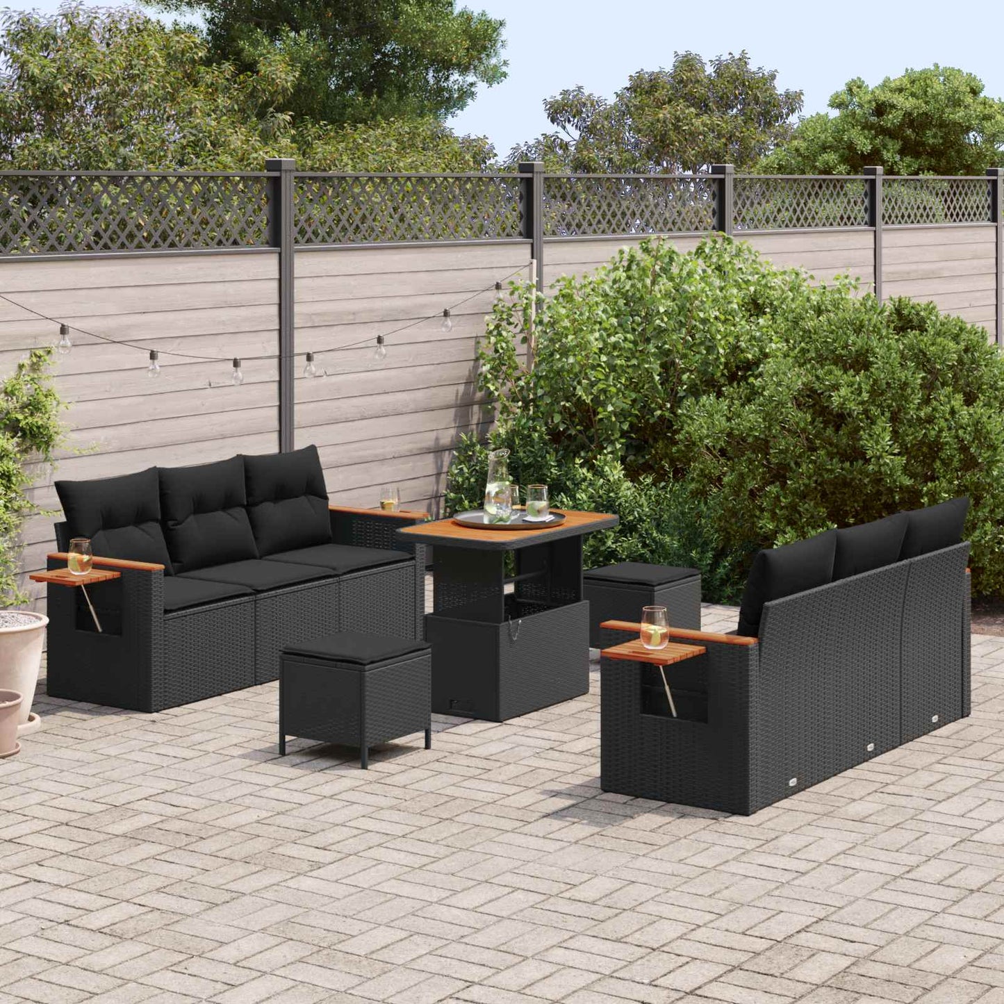 Set Divano da Giardino con cuscino 11 pcs Nero polyrattan | homemem39