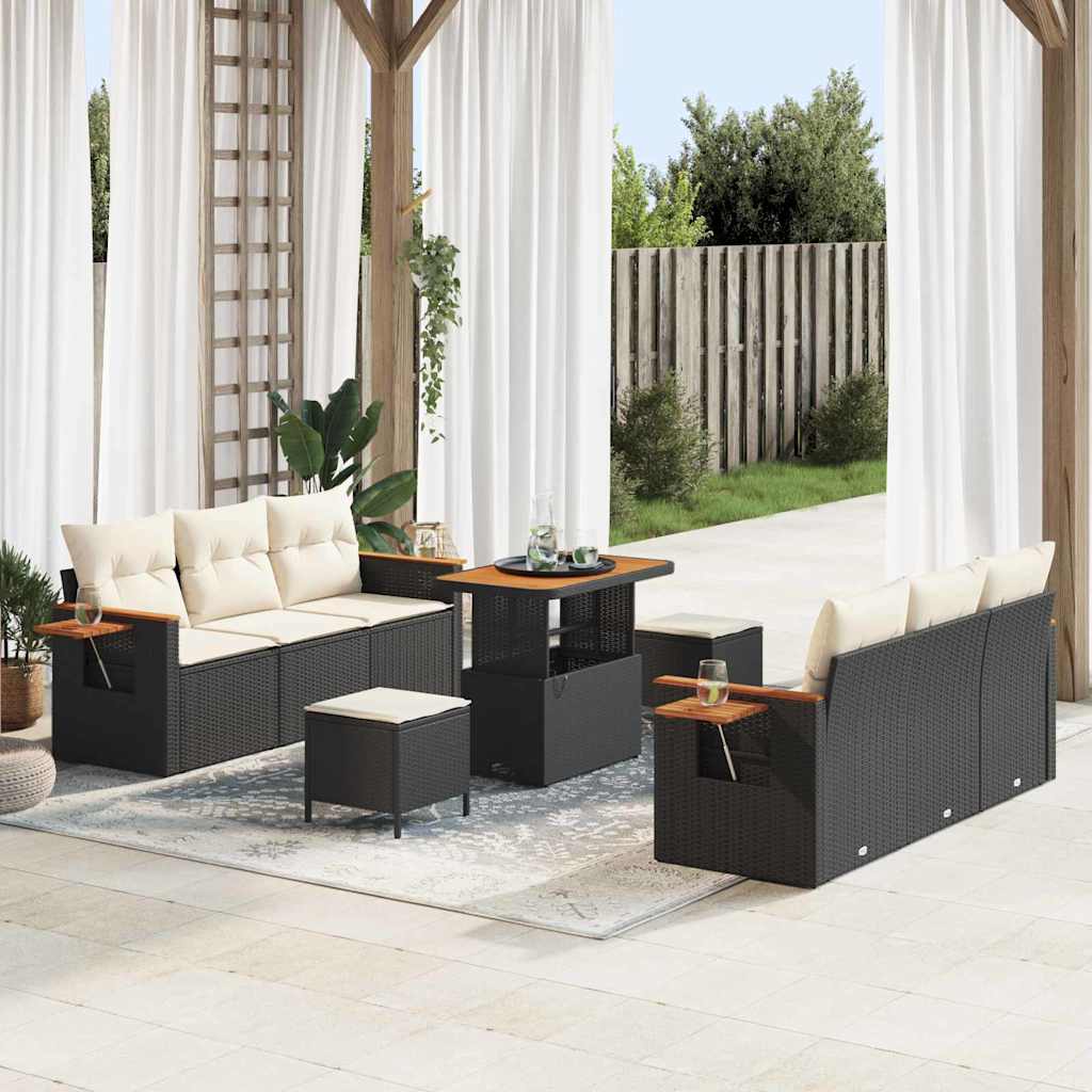 Set Divano da Giardino 11 pcs Nero e Crema polyrattan | homemem39