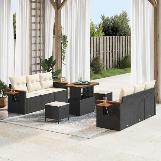 Set Divano da Giardino 11 pcs Nero e Crema polyrattan