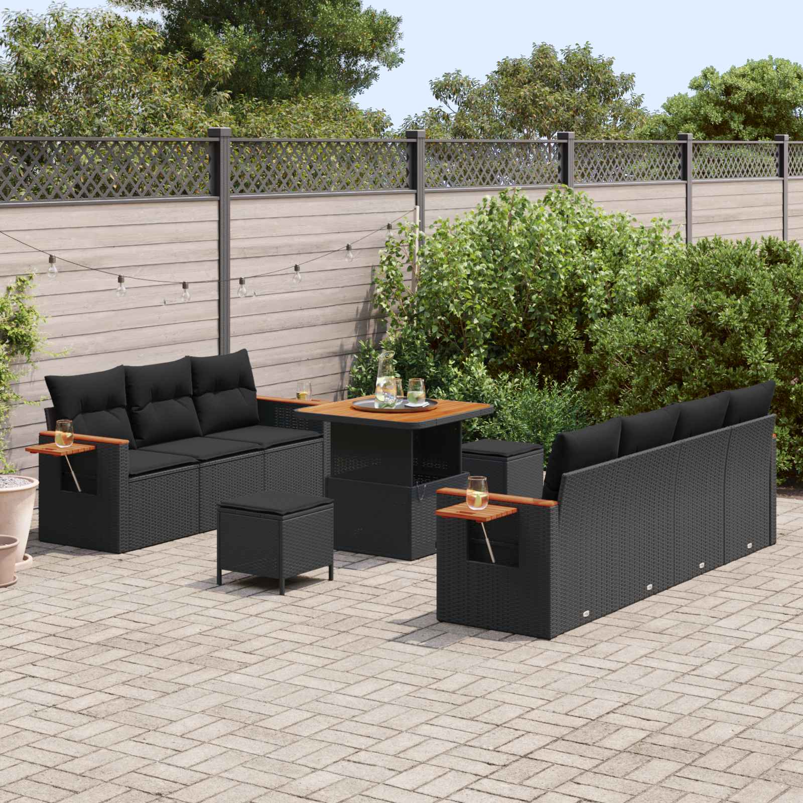 Set Divano da Giardino con cuscino 13 pcs Nero polyrattan | homemem39