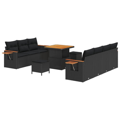 Set Divano da Giardino con cuscino 13 pcs Nero polyrattan | homemem39