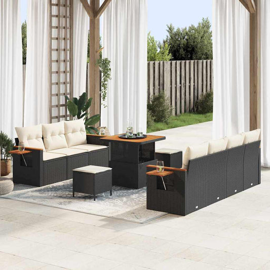 Set Divano da Giardino 13 pcs Nero e Crema polyrattan