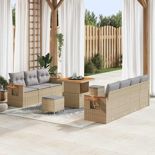 Set Divano da Giardino con cuscino 10 pcs Beige Poly Rattan