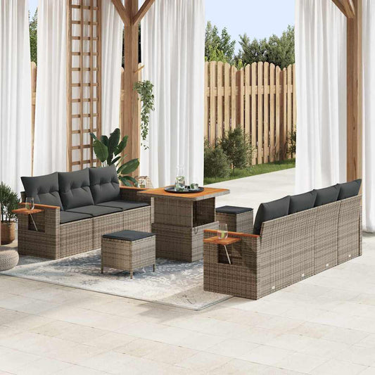 Set Divano da Giardino con cuscino 10 pcs Grigio Poly Rattan