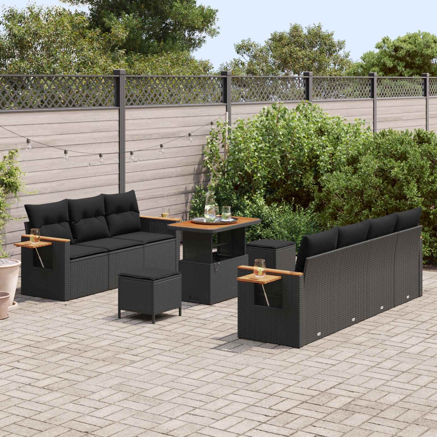 Set Divano da Giardino con cuscino 13 pcs Nero polyrattan | homemem39